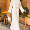 Shoulder-Embellished Knit Dress Beige