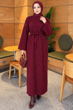 Shoulder-Embellished Knit Dress Burgundy