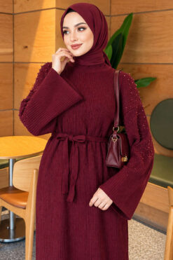Alternative view of Shoulder-Embellished Knit Dress Burgundy