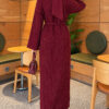 ⁦Shoulder-Embellished Knit Dress Burgundy⁩ - الصورة ⁦3⁩