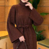Shoulder-Embellished Knit Dress Brown