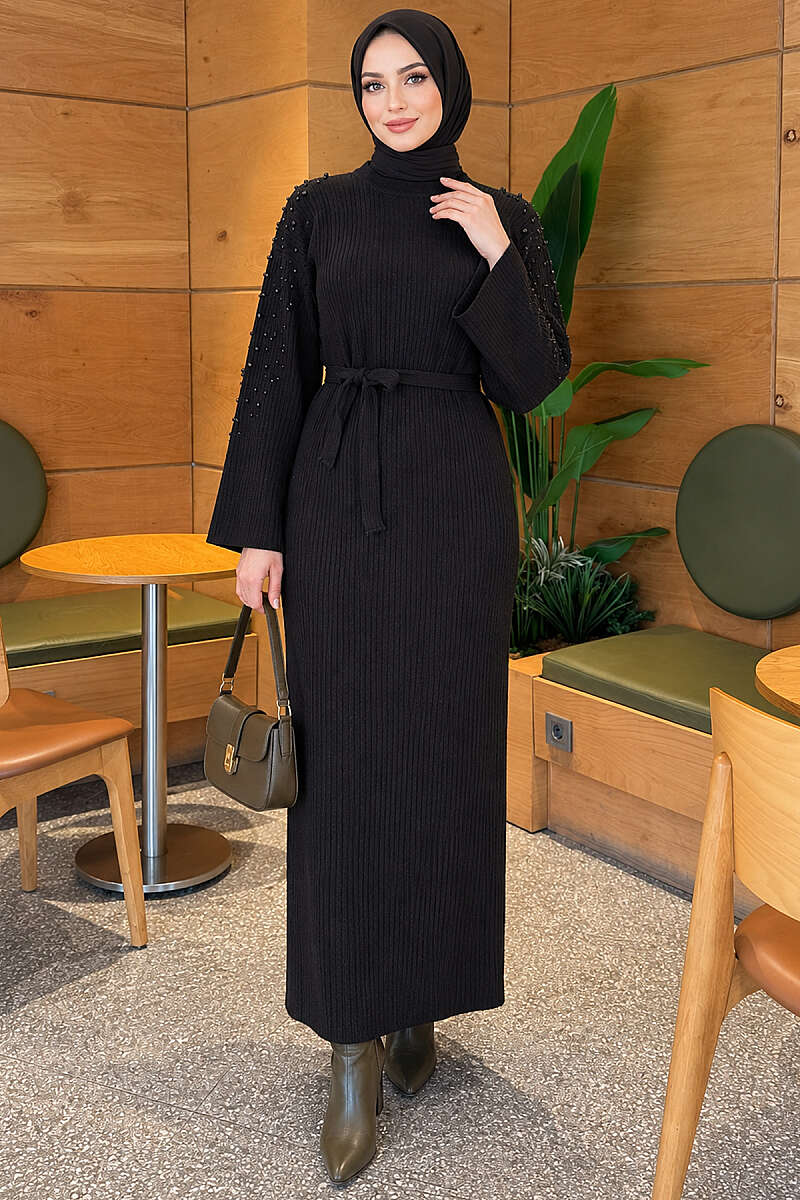 Shoulder-Embellished Knit Dress Black - immagine 2
