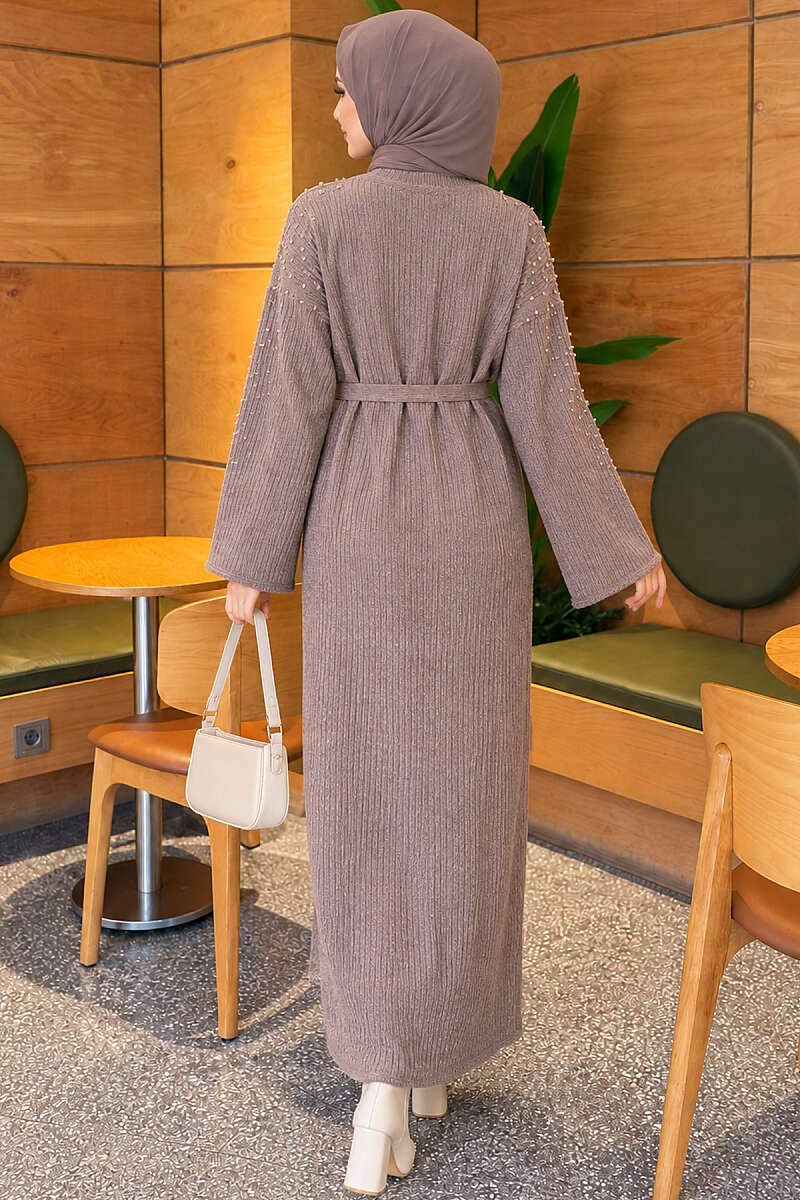 Shoulder-Embellished Knit Dress Mink - الصورة 3