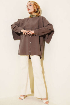 Alternative view of Shoulder Cape Button Detail Tunic Mink