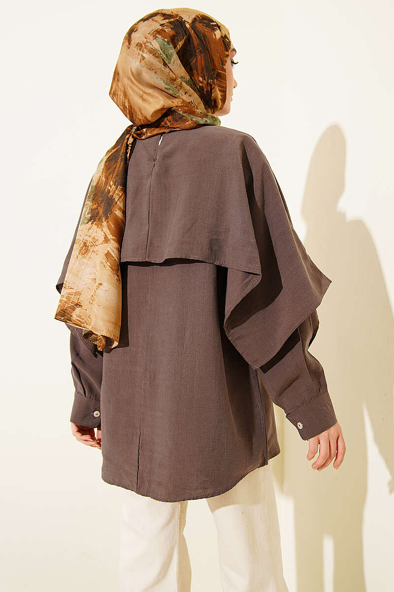 Shoulder Cape Button Detail Tunic Mink – Image 3