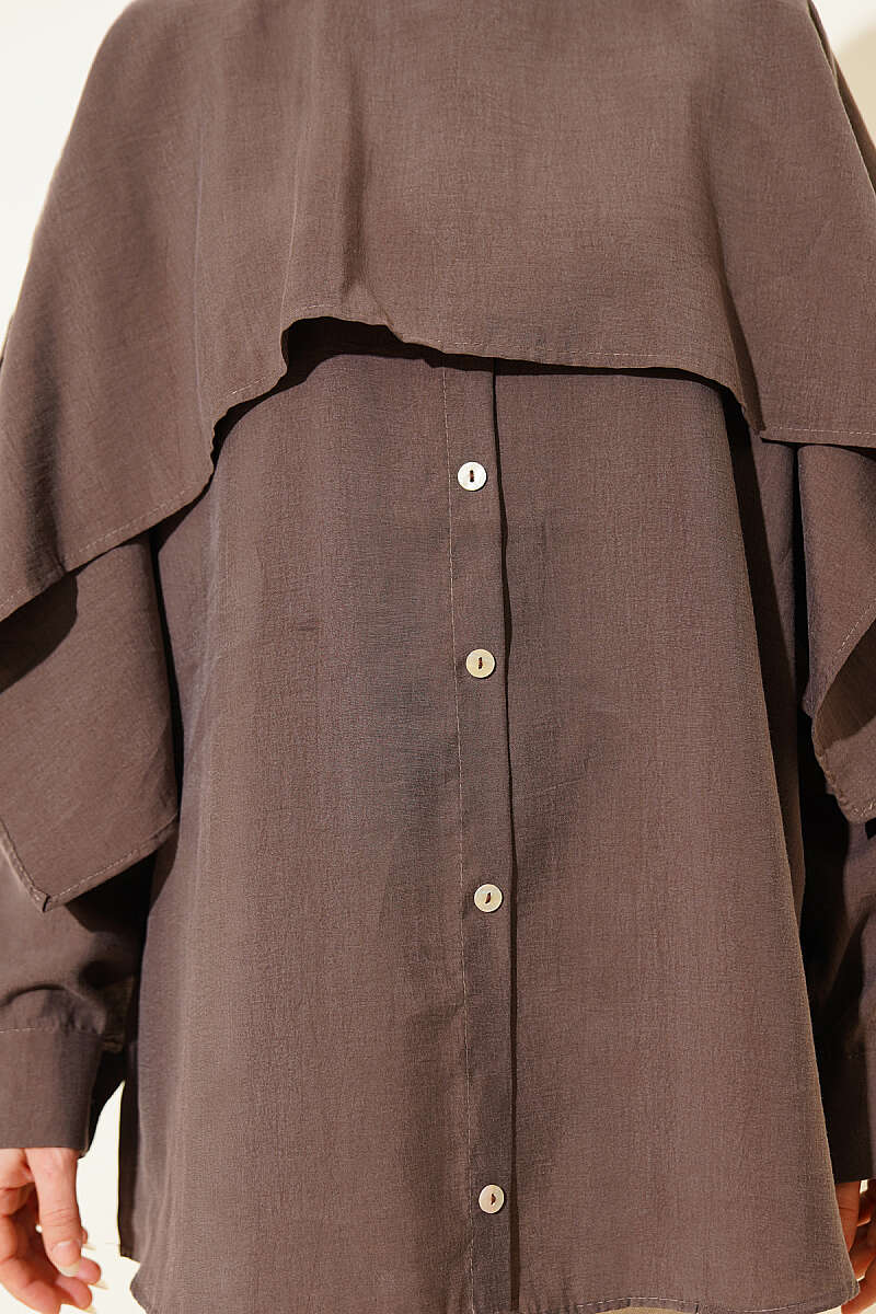 Shoulder Cape Button Detail Tunic Mink – Image 4