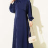 Shoulder Pleated Detail Dress Navy Blue