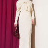 Shoulder Shawl Detail French Terry Knit Dress Beige