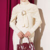Shoulder Shawl Detail French Terry Knit Dress Beige - Imagen 2
