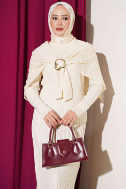 Alternative view of Shoulder Shawl Detail French Terry Knit Dress Beige