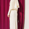 Shoulder Shawl Detail French Terry Knit Dress Beige - Imagen 3