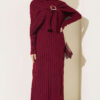 Shoulder Shawl Detail French Terry Knit Dress Burgundy