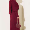 Shoulder Shawl Detail French Terry Knit Dress Burgundy – Image 3