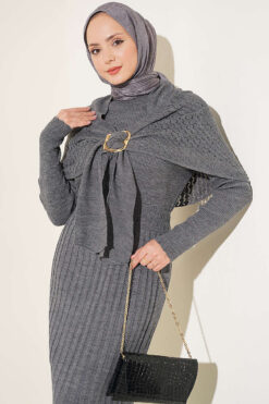 Alternative view of Shoulder Shawl Detail French Terry Knit Dress Smoke