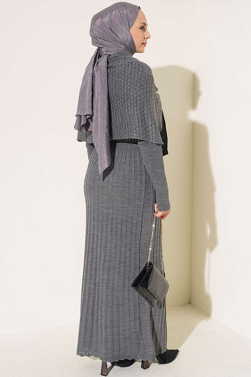 Shoulder Shawl Detail French Terry Knit Dress Smoke - الصورة 3