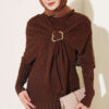 Shoulder Shawl Detail French Terry Knit Dress Brown - الصورة 2