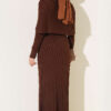 Shoulder Shawl Detail French Terry Knit Dress Brown - الصورة 3