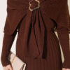 Shoulder Shawl Detail French Terry Knit Dress Brown - الصورة 4
