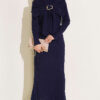 Shoulder Shawl Detail French Terry Knit Dress Navy Blue