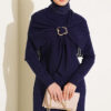 Shoulder Shawl Detail French Terry Knit Dress Navy Blue - الصورة 2