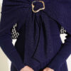 Shoulder Shawl Detail French Terry Knit Dress Navy Blue - الصورة 4