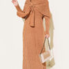 Shoulder Shawl Detail French Terry Knit Dress Latte