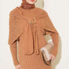 Shoulder Shawl Detail French Terry Knit Dress Latte - الصورة 2