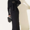 Shoulder Shawl Detail French Terry Knit Dress Black