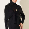 Shoulder Shawl Detail French Terry Knit Dress Black - الصورة 2