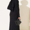 Shoulder Shawl Detail French Terry Knit Dress Black - الصورة 3