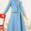 Front Tied Denim Skirt Set Light Blue