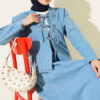 ⁦Front Tied Denim Skirt Set Light Blue⁩ - الصورة ⁦2⁩