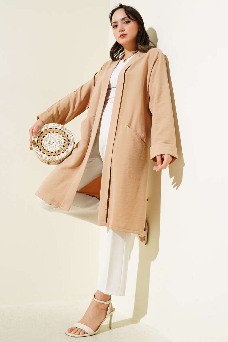 Open-front cardigan with pockets Latte