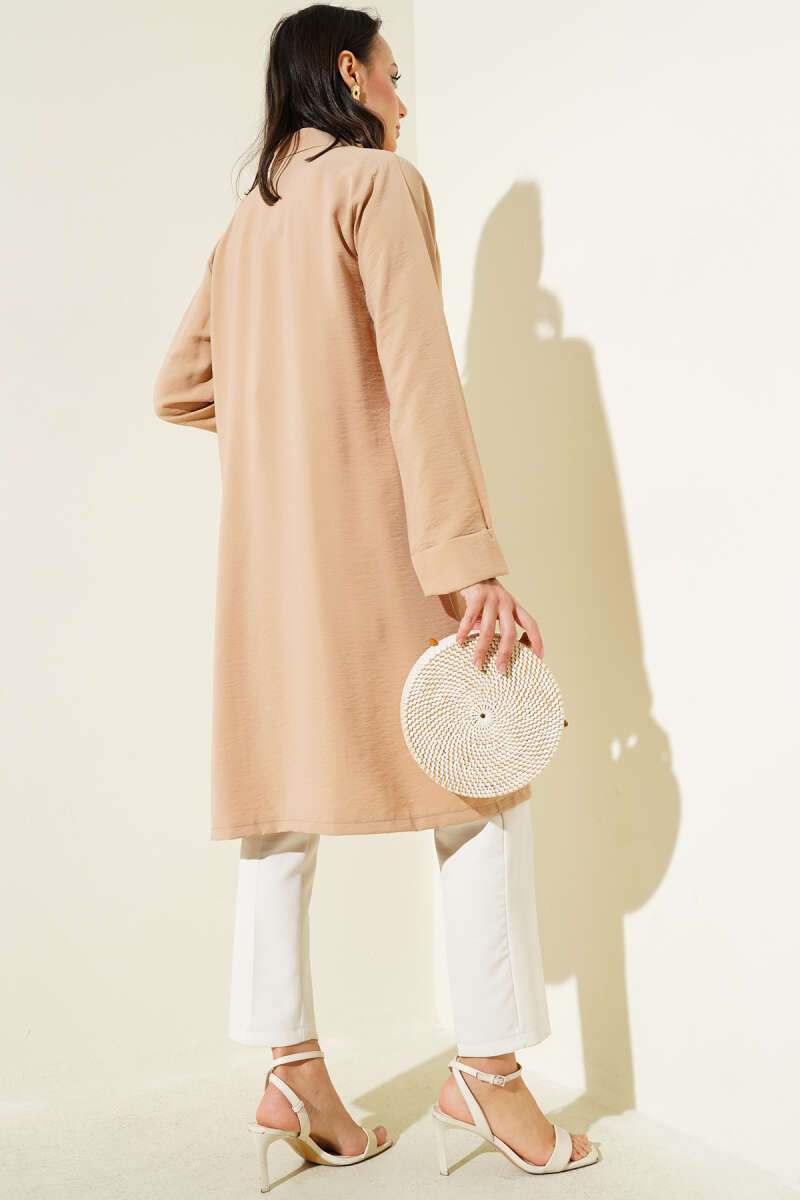 Open-front cardigan with pockets Latte - immagine 3