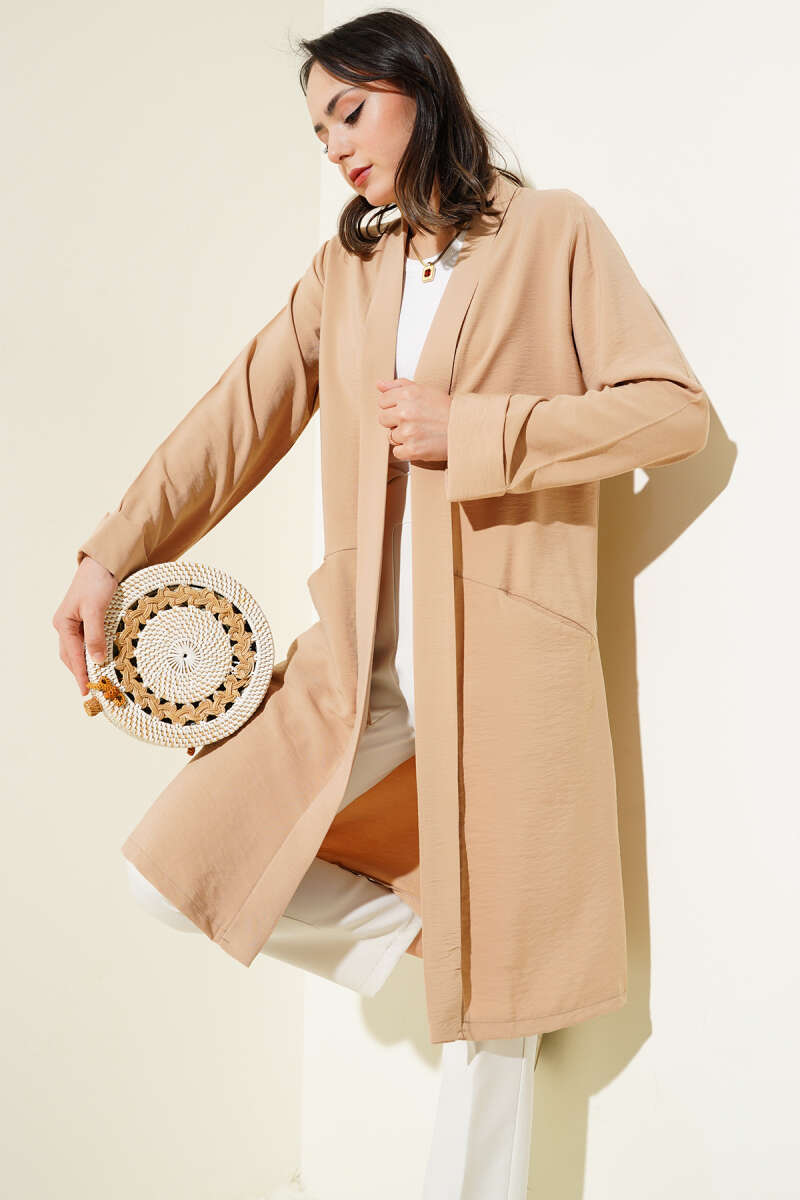 Open-front cardigan with pockets Latte - immagine 2
