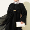 ⁦Belted Dress with Gold Buckle Black⁩ - الصورة ⁦2⁩