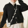 Front-Buttoned Gold-Buttoned Knit Cardigan with Pocket Anthracite