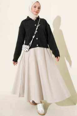 Alternative view of Front-Buttoned Gold-Buttoned Knit Cardigan with Pocket Anthracite