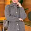 Front-Buttoned Gold-Buttoned Knit Cardigan with Pocket Smoke