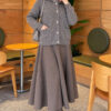 Front-Buttoned Gold-Buttoned Knit Cardigan with Pocket Smoke - الصورة 2