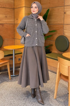 Alternative view of Front-Buttoned Gold-Buttoned Knit Cardigan with Pocket Smoke