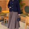 ⁦Front-Buttoned Gold-Buttoned Knit Cardigan with Pocket Navy Blue⁩ - الصورة ⁦2⁩