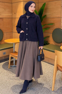 Alternative view of Front-Buttoned Gold-Buttoned Knit Cardigan with Pocket Navy Blue