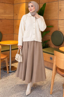 Alternative view of Front-Buttoned Gold-Buttoned Knit Cardigan with Pocket Stone
