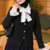 Knitted Cardigan with Front Lace and Tie Closure Anthracite - الصورة 3