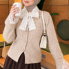 Knitted Cardigan with Front Lace and Tie Closure Beige
