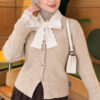 Knitted Cardigan with Front Lace and Tie Closure Beige – Bild 3