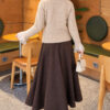 Knitted Cardigan with Front Lace and Tie Closure Beige – Bild 4
