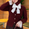 Knitted Cardigan with Front Lace and Tie Closure Burgundy