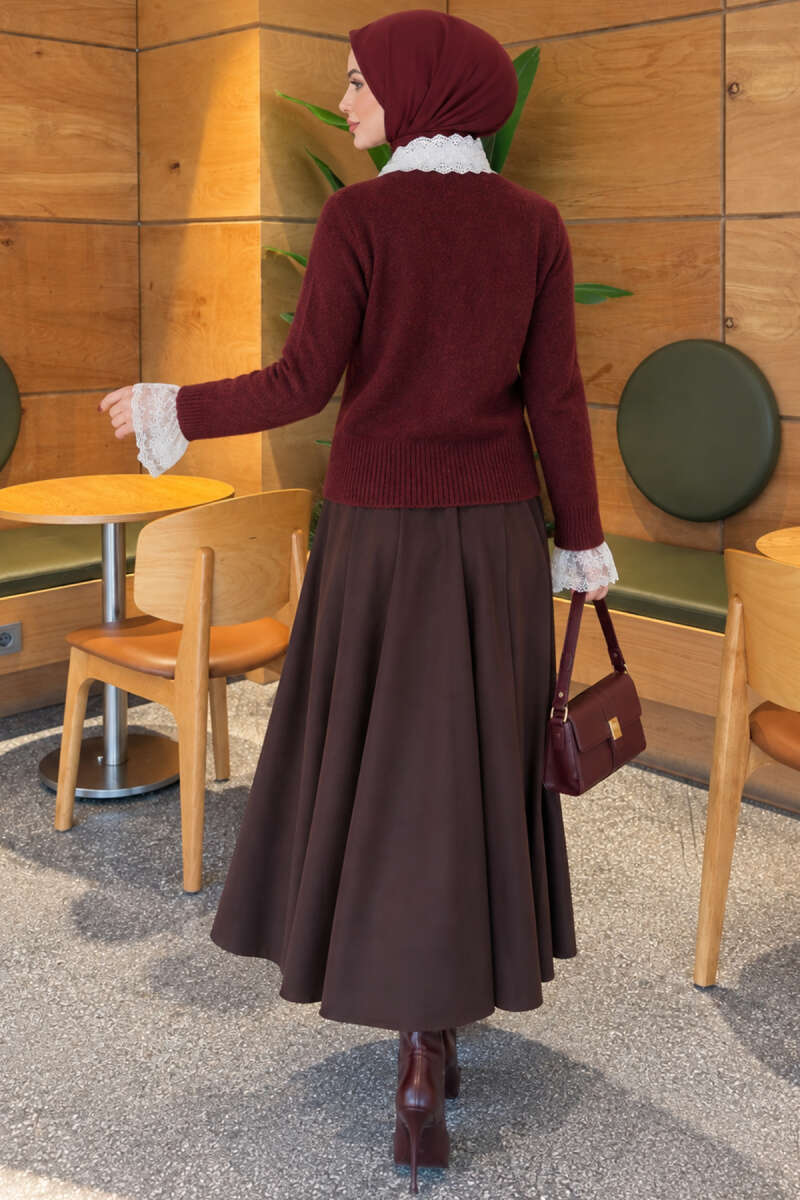 Knitted Cardigan with Front Lace and Tie Closure Burgundy – Bild 4